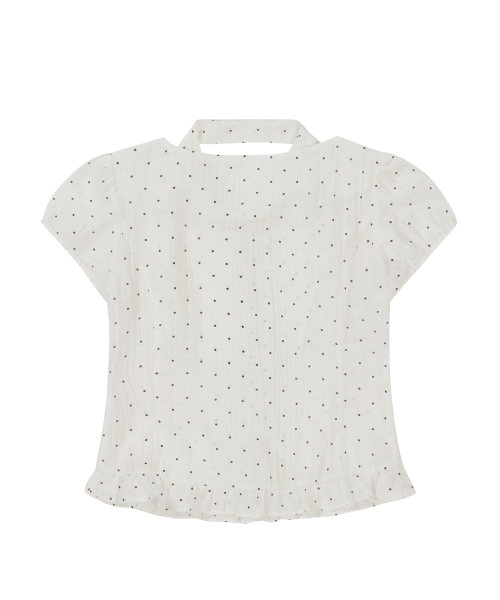 Ribbon Tie Square Neck Blouse White Dot