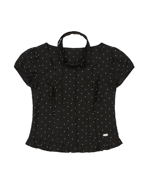 Ribbon Tie Square Neck Blouse Black Dot