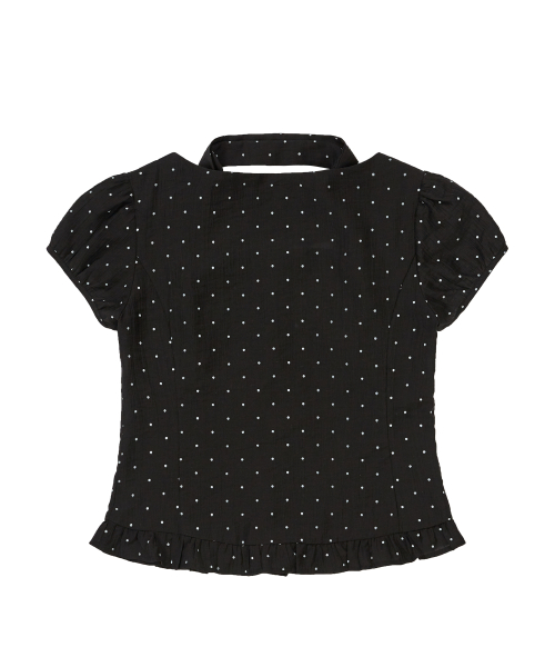 Ribbon Tie Square Neck Blouse Black Dot