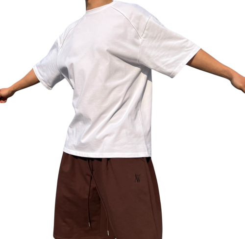 숄더 파이핑 레귤러 오버핏 반팔 (화이트)
