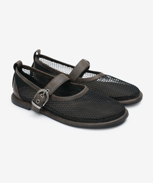 r. 903 mesh buckle flats / brown