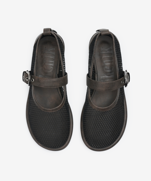 r. 903 mesh buckle flats / brown