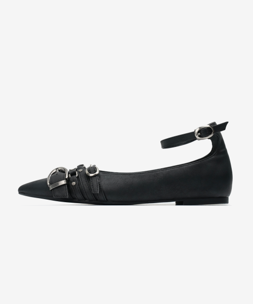 r. 904 four belted steletto flats / black