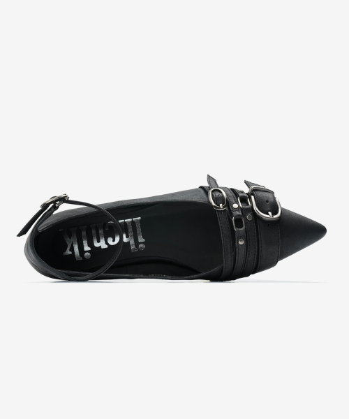 r. 904 four belted steletto flats / black