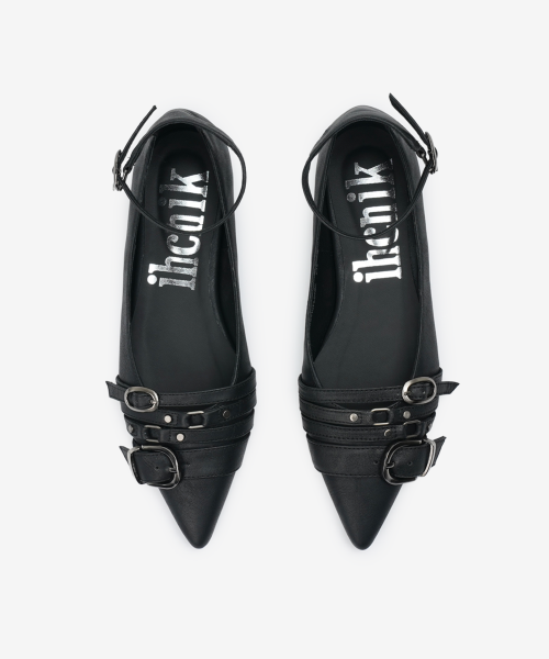 r. 904 four belted steletto flats / black