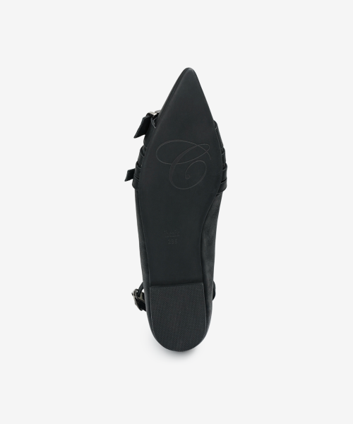 r. 904 four belted steletto flats / black