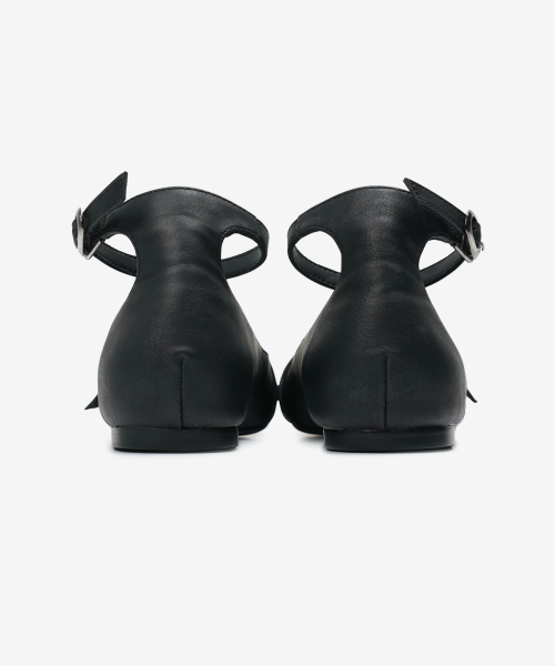 r. 904 four belted steletto flats / black