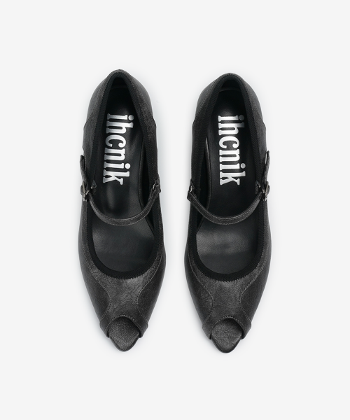 r. 906 open toe heels / black