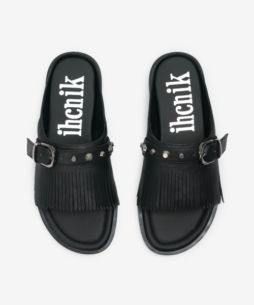 r. 909 tassel stud slides / black
