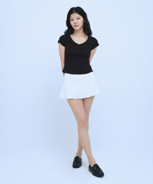 C PINTUCK MINI SKIRT_WHITE