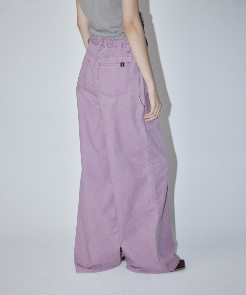 DRAWSTRING PIGMENT WASHING DENIM PANTS - LAVENDER