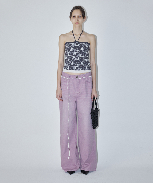 DRAWSTRING PIGMENT WASHING DENIM PANTS - LAVENDER