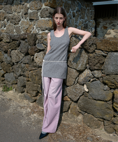 DRAWSTRING PIGMENT WASHING DENIM PANTS - LAVENDER
