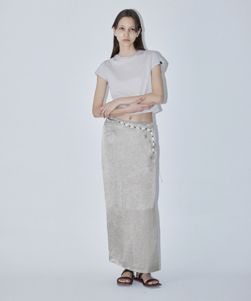 METALLIC SILVER MAXI SKIRT - GREY