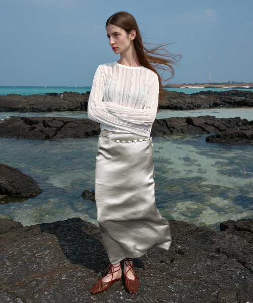 METALLIC SILVER MAXI SKIRT - GREY