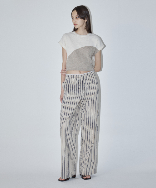 TWO TONE DRAWSTRING KNIT TOP - CREAM
