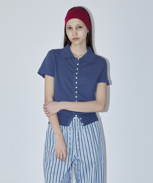 CONTRASTING BUTTONS SHIRT CARDIGAN - BLUE