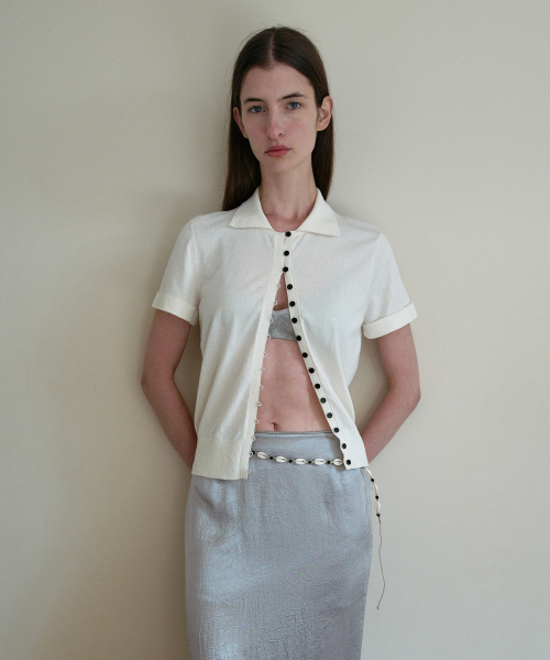 CONTRASTING BUTTONS SHIRT CARDIGAN - IVORY
