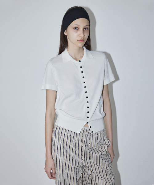CONTRASTING BUTTONS SHIRT CARDIGAN - IVORY