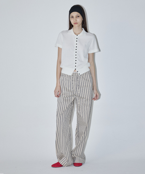 CONTRASTING BUTTONS SHIRT CARDIGAN - IVORY
