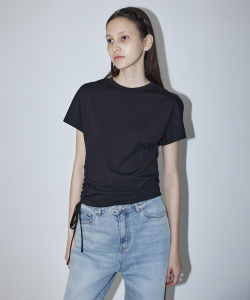 SIDE HOLE STRING T-SHIRT - BLACK