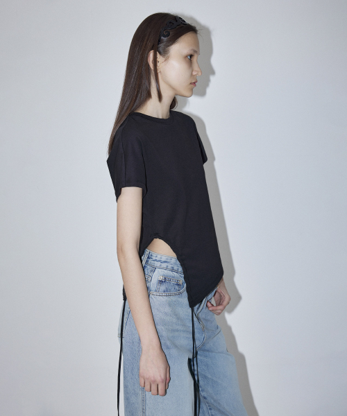 SIDE HOLE STRING T-SHIRT - BLACK