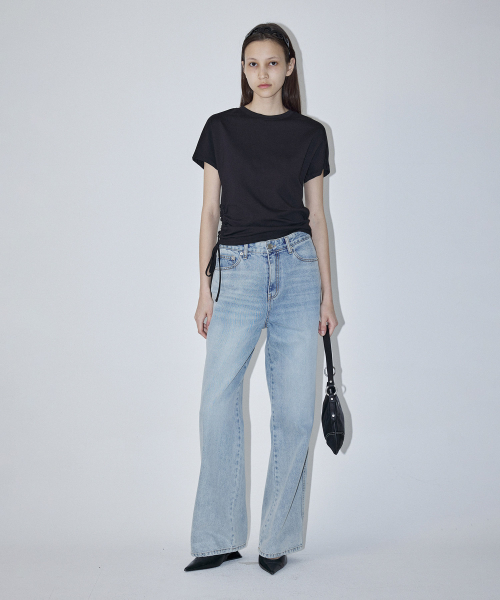 SIDE HOLE STRING T-SHIRT - BLACK