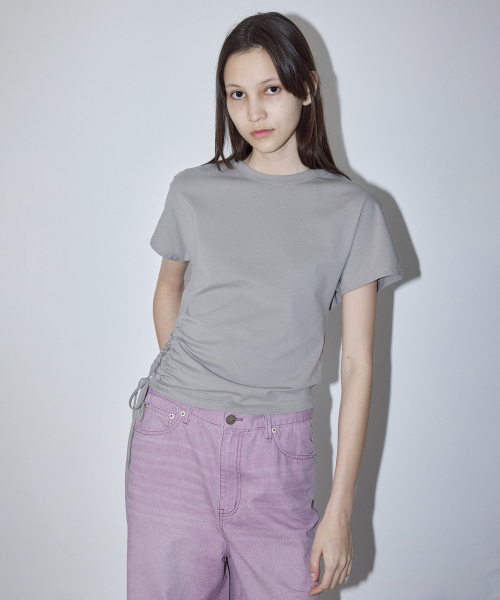 SIDE HOLE STRING T-SHIRT - BEIGE