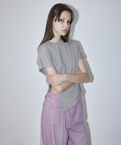 SIDE HOLE STRING T-SHIRT - BEIGE