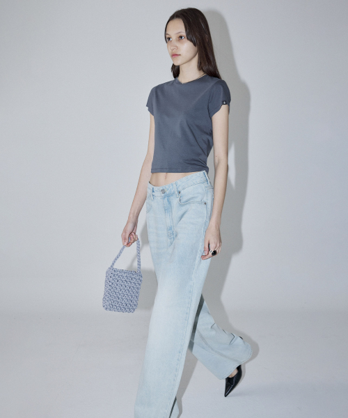 BASIC SHORT SLEEVE CROP T-SHIRT - DARK GREY