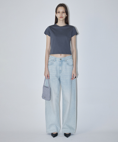 BASIC SHORT SLEEVE CROP T-SHIRT - DARK GREY