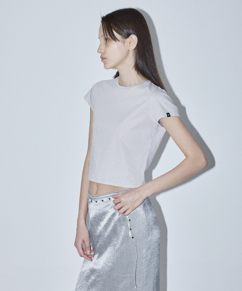 BASIC SHORT SLEEVE CROP T-SHIRT - LIGHT BEIGE