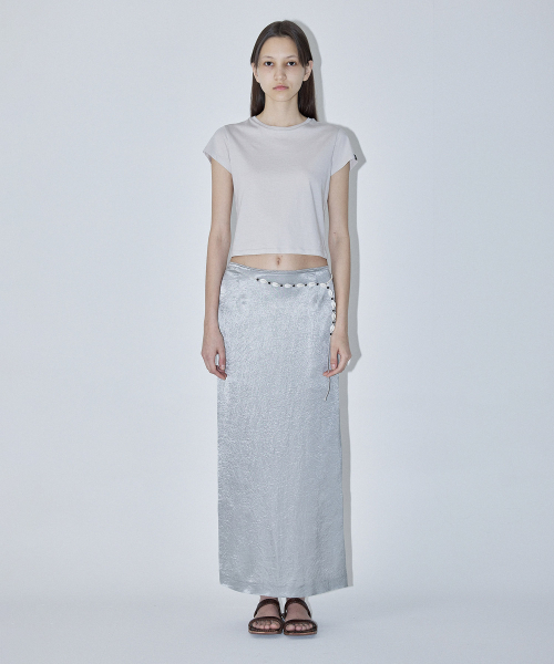 BASIC SHORT SLEEVE CROP T-SHIRT - LIGHT BEIGE