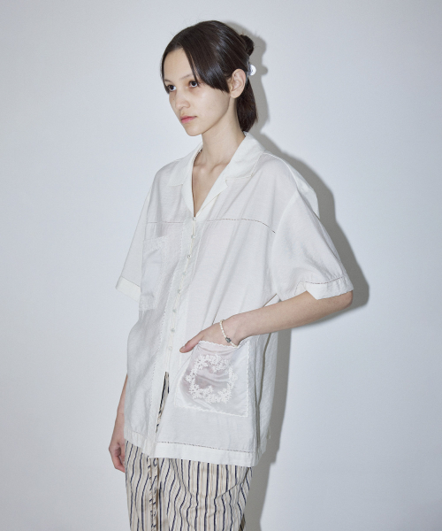 POCKET EMBROIDERY PATCH HALF SLEEVE SHIRT - IVORY