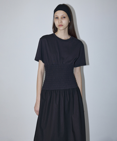 SMOKING TOP LAYERED ONE-PIECE - BLACK