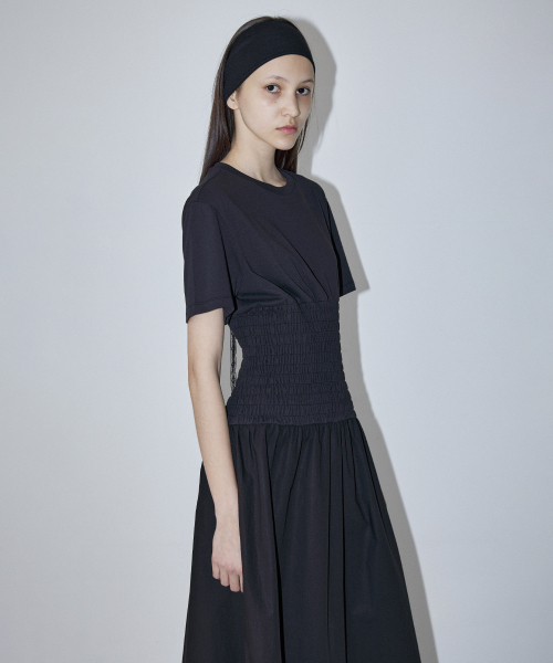 SMOKING TOP LAYERED ONE-PIECE - BLACK