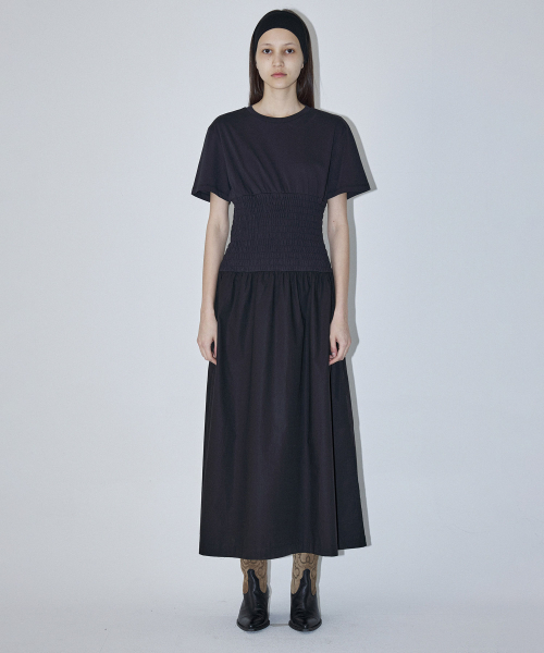 SMOKING TOP LAYERED ONE-PIECE - BLACK