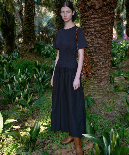 SMOKING TOP LAYERED ONE-PIECE - BLACK