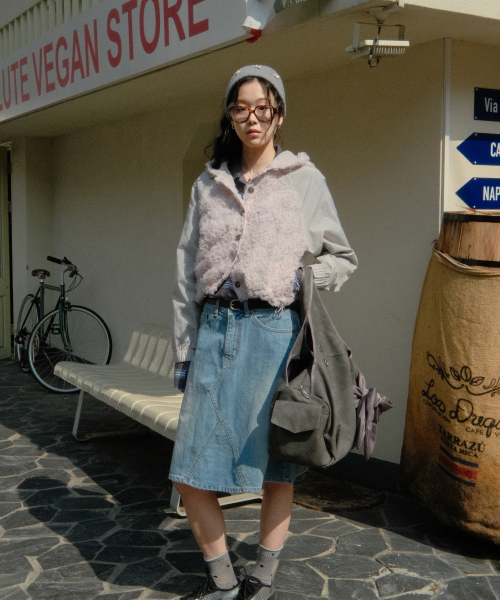 Lace Crop Hood (Grey+Pink)