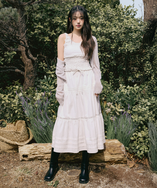 LACE PINTUCK LONG SKIRT WHITE