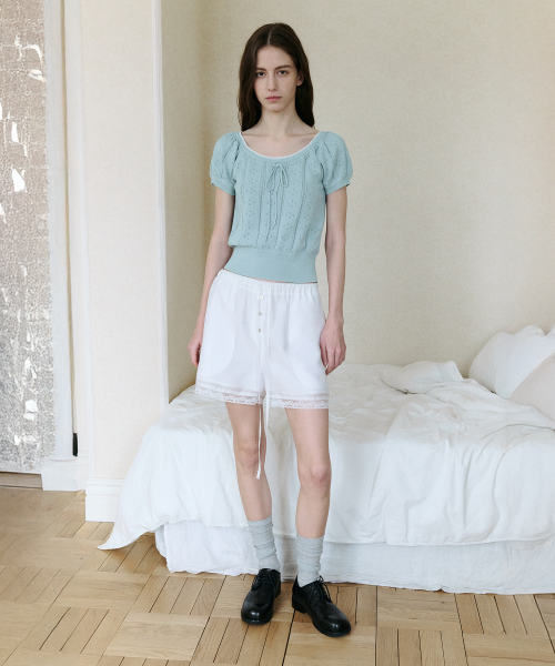 LACE PAJAMA SHORT PANTS WHITE