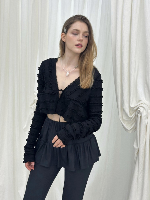 FRILL RIBBON SKIRT PANTS / CHARCOAL