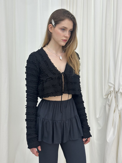 FRILL RIBBON SKIRT PANTS / CHARCOAL