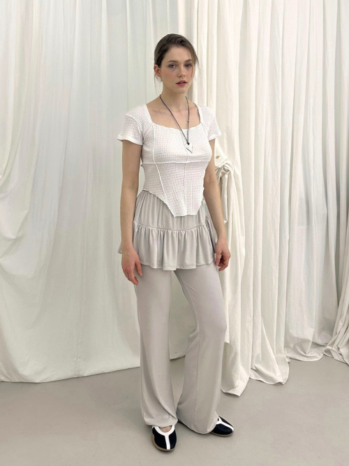 FRILL RIBBON SKIRT PANTS / LIGHT BEIGE