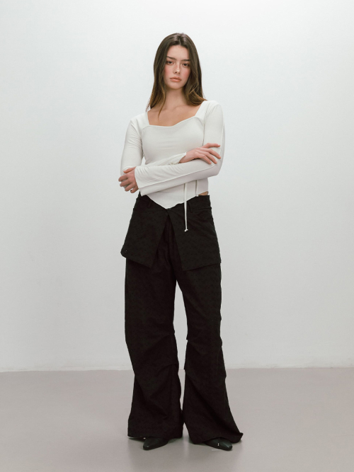 FLOWER LACE LAYERED PANTS / BLACK