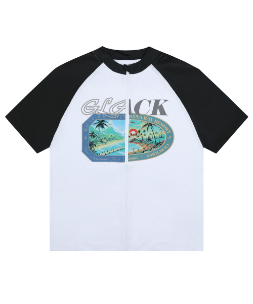 GT145 러기지 라벨 그래픽 반팔 래쉬가드 (WHITE/BLACK)