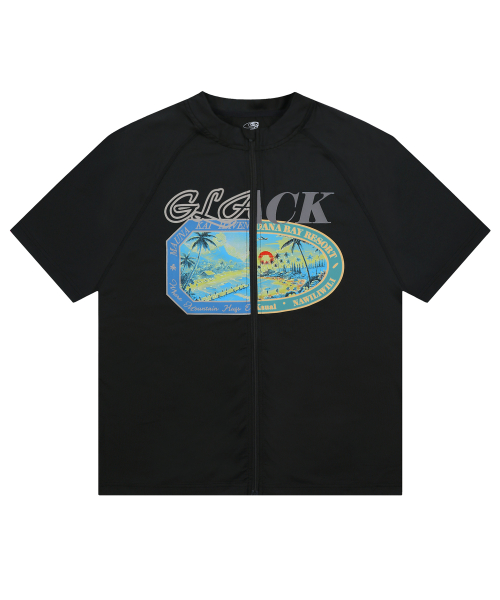 GT145 러기지 라벨 그래픽 반팔 래쉬가드 (BLACK)