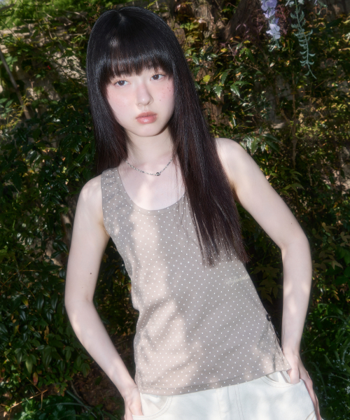 DOT BUTTON SLEEVELESS (BROWN) F25QB130