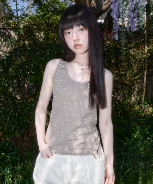 DOT BUTTON SLEEVELESS (BROWN) F25QB130