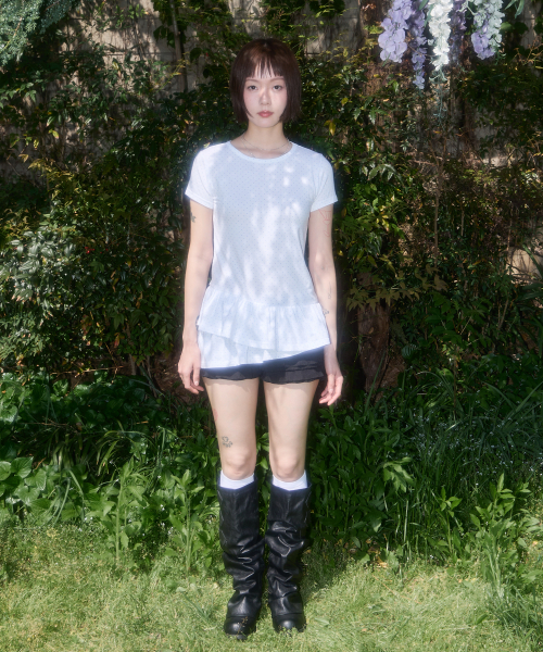 FRILL LAYERED DOT TEE (WHITE) F25QB128